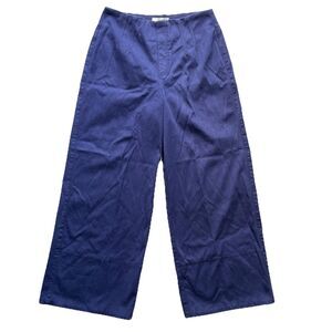 Spanx Pants Womens Sz M Blue Twill Wide Leg Pull On Chino Cropped Casual Stretch